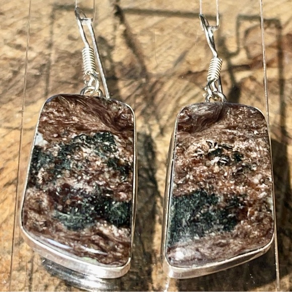 Dark “Stone of Transformation” Charoite Earrings 2” - Picture 5 of 12
